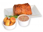 Roasted beef sirloin with mushrooms, rum & roasted potatoes